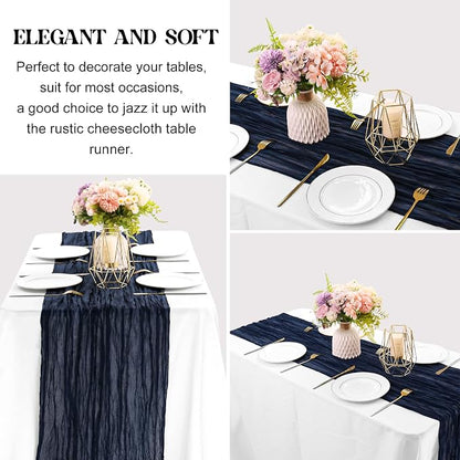 Navy Blue 10FT Cheesecloth Table Runner Boho Gauze Fabric Table Runner Rustic - Image 3