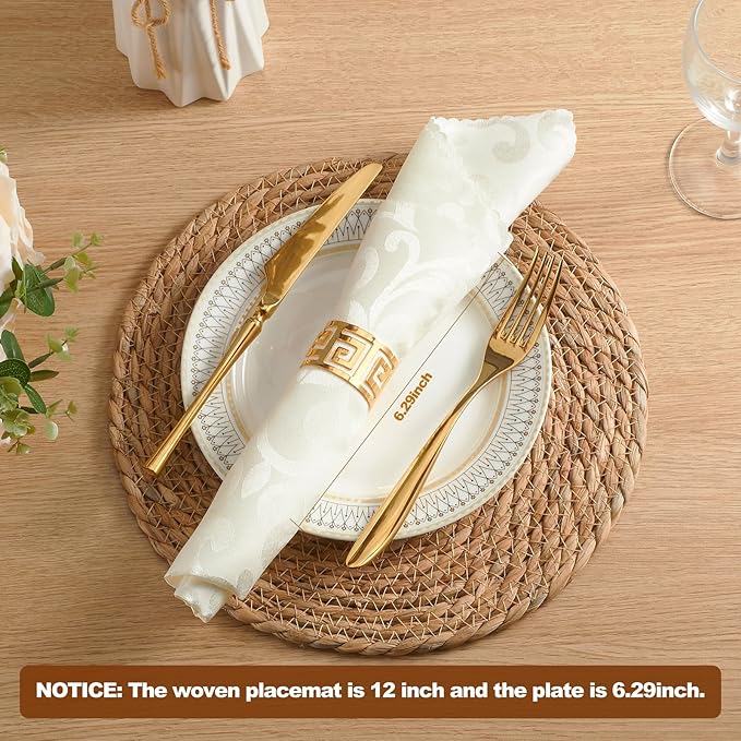 Round Woven Placemats 13 inch Set of 6 - Boho Rattan Placemats Natural Water Hyacinth Placemat, Farmhouse Weave Place Mats, Rustic Braided Wicker Table Mats for Dining Table,Home,Wedding