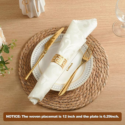 Round Woven Placemats 13.5 inch Set of 4 - Boho Rattan Placemat Natural Water Hyacinth Placemats, Farmhouse Weave Place Mats, Rustic Braided Wicker Table Mats for Dining Table,Home,Wedding