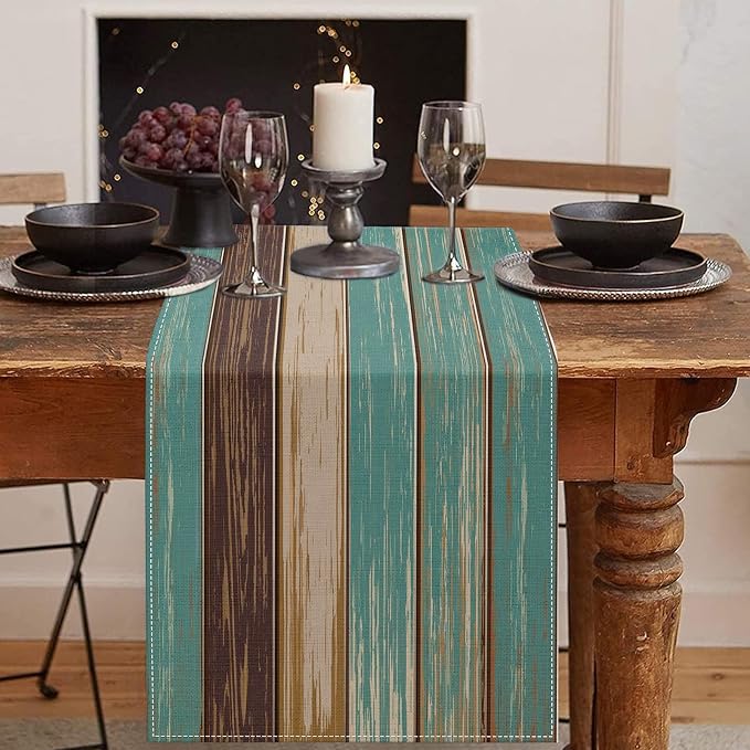 Emvency Table Runner, 13x72 Inch, Farmhouse Vintage Art | Painting Green Dining by Emvency