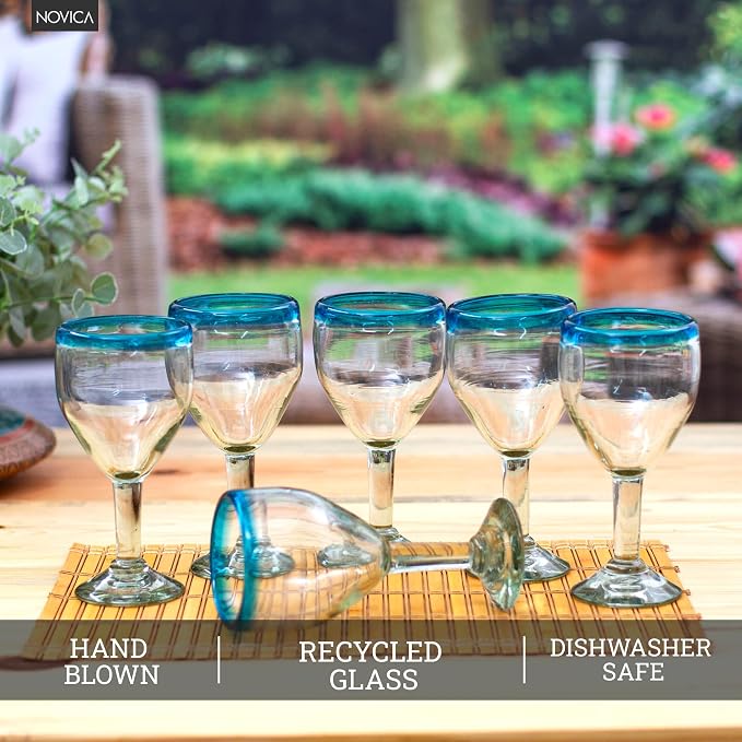 NOVICA Artisan Handblown Glass Wine Glasses Clear - Image 4