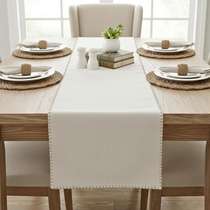 Cotton Table Runner 72 inches Long Decorative Stitched Edge Kitchen Table - Image 6