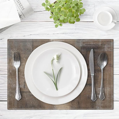 Emvency Farmhouse Placemats Set of 4, 12x18 Inch Abstract Grey and Dark Brown Art Painting Table Mats for Outdoor Home Party Kitchen Dining Decoration