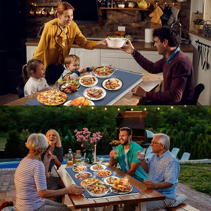FYY Extra Large Warming Mat for Food with Heat Resistant Pad, Prevent Countertop Cracks, Keep Meal Warm, Rapid and Full Surface Heating, 6 Temp Settings, 6H Timer, Rollable Portable Food Warmer, Blue
