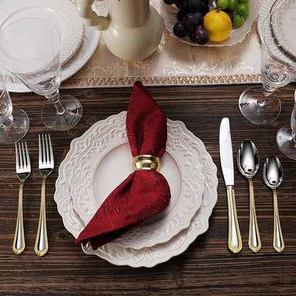 KEAWELL Pearl Edge Premium 65-Piece Refined Bead Silverware Set, 18/10 Stainless Steel, Service for 12, Fine Flatware Set with Serving Utensils, Dishwasher Safe (65, Gold Accent)