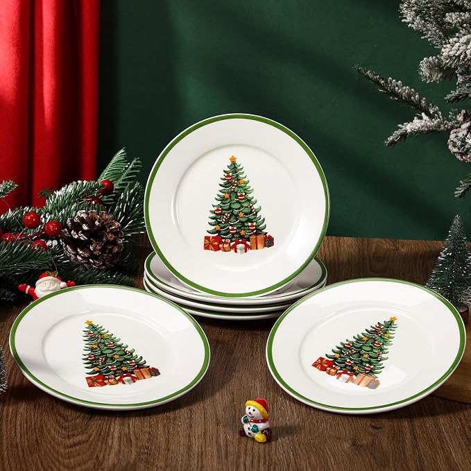 Honeydak 6 Pcs 6 Inch Christmas Plates Ceramic Xmas Tree Decorations Porcelain - Image 7