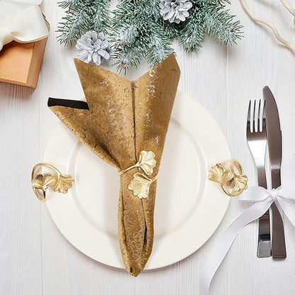 CLEENTABLE Ginkgo Leaf Napkin Rings Set of 10 - Holiday Napkin Rings Decorative Metal Napkin Holders for Wedding Party Holiday Banquet Christmas Dinner Delicate Serviette Buckles Decor (Gold)