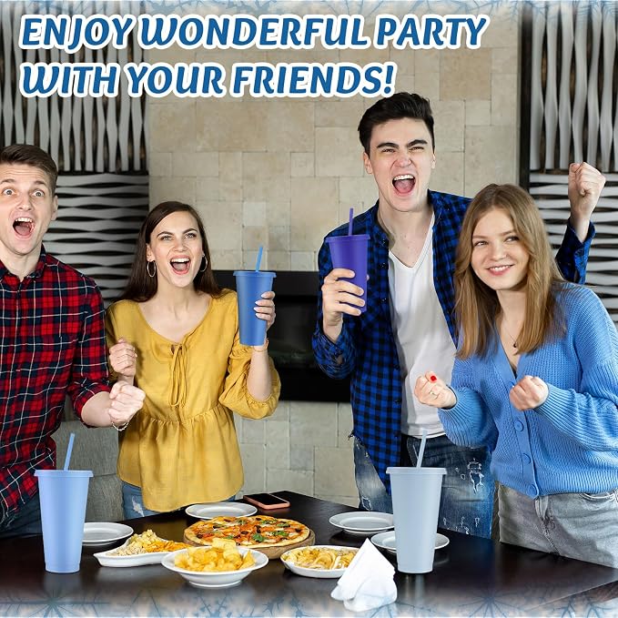 Skylety 24 Pcs Gray Blue Plastic Cups - Image 5