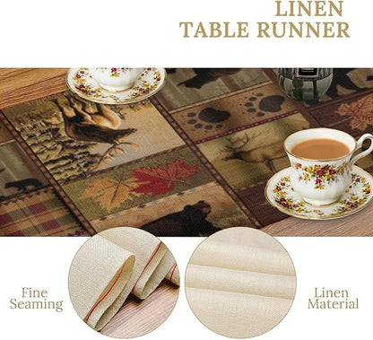 Rustic Moose Deer Bear Table Runner, Retro Vintage Bear Cottage Country Style - Image 5