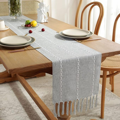 Rustic Boho Table Runner, Linen Table Runner, Farmhouse Table Runners 90 Inches - Image 4