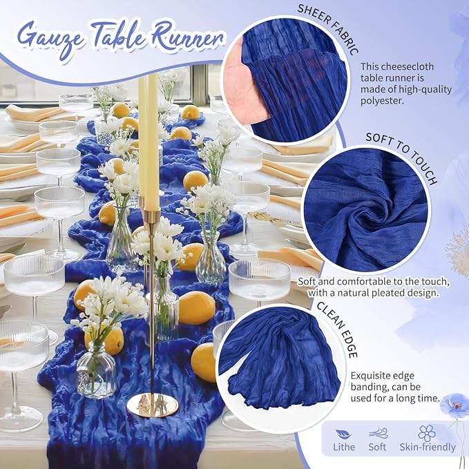 Showgeous 30 Pack Royal Blue Cheesecloth Table Runner, 17 x 108 Inches | Boho - Image 3