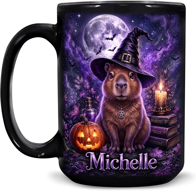 Hyturtle Personalized Halloween Capybara Mug, Custom Name Gift by Hyturtle