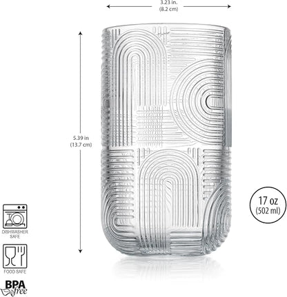 Glaver's Drinking Glasses, Highball Glasses, 17 Ounce Thick Embossed Designed - Image 3