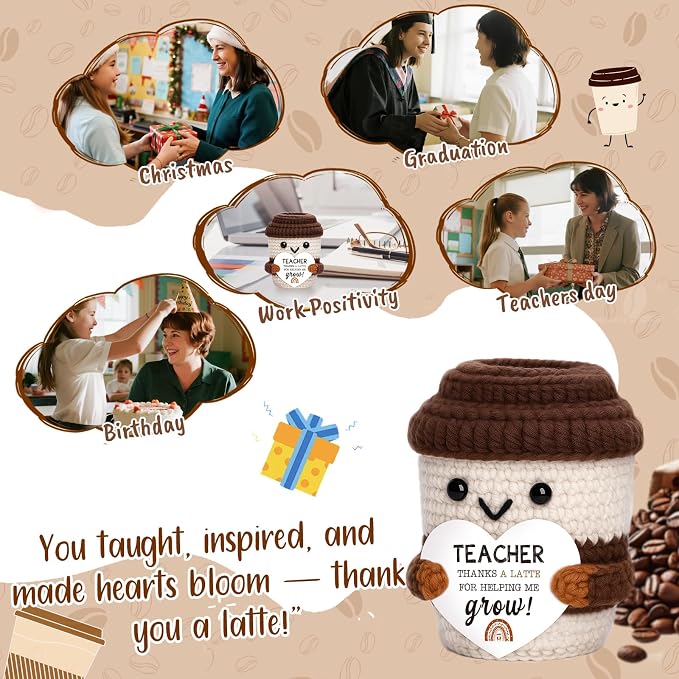 Teacher Gift for Women Men, Appreciation Gift Positive Crochet Coffee Cup | - Image 7