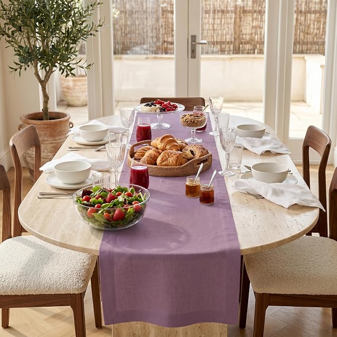 Solino Home 100% Pure Linen Table Runner Mulberry Long, Fete 14 x 132 in | by SolinoHome