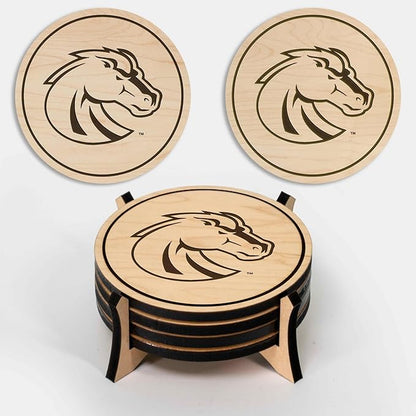 LazerEdge Boise State Broncos Wooden Coaster Set - Maple Wood - Officially Licensed Product - 4-Pack