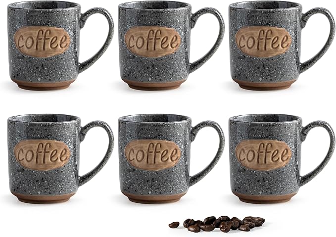 LYEOBOH Espresso Cups, Coffee Cups, Tea Cup - 3 oz Grey Ceramic Set of 6 by LYEOBOH
