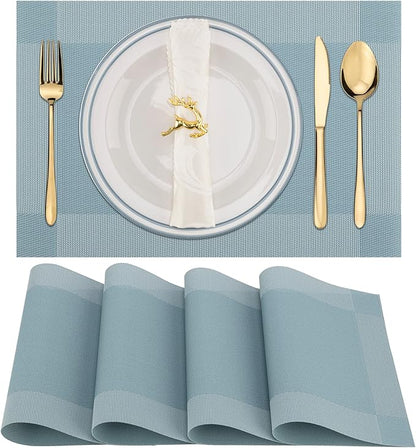Winknowl Placemats Set of 4, Washable Vinyl Woven Placemats, Heat Resistant & Wipeable Table Mats for Kitchen Dining Table (Sky Blue)