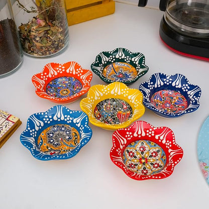 BCS Ceramic Pinch Bowls Set of 6, Small Multicolor Handmade Decorative Serving Dishes - Cooking Prep & Charcuterie Board Bowls, Soy Sauce Dish (3.2'' - 3 oz)