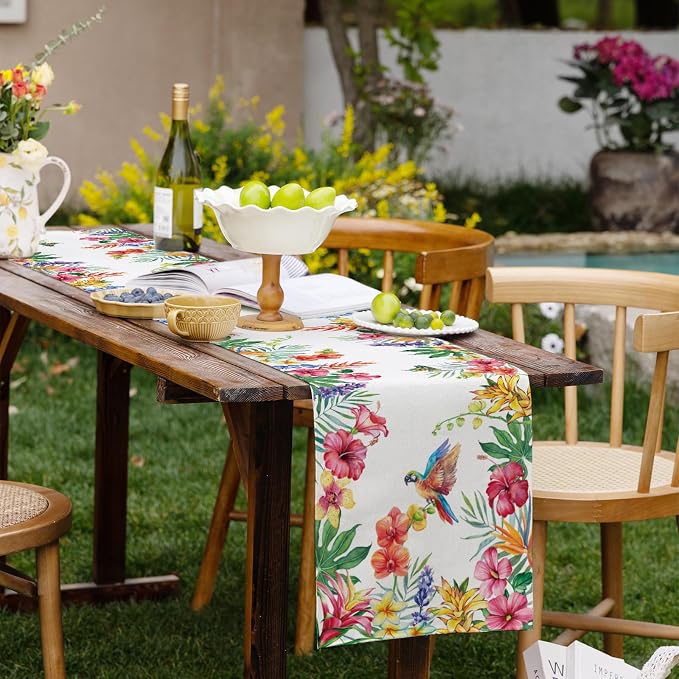 Summer Tropical Floral Table Runner Spring Butterfly Burlap Table Runners - Image 6