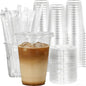 16 oz 100 Pack Disposable Clear Plastic Cups with Lids and Straws, Food Safe Bulk Iced Coffee Cups for Smoothies, Milkshakes and Other Cold Drinks