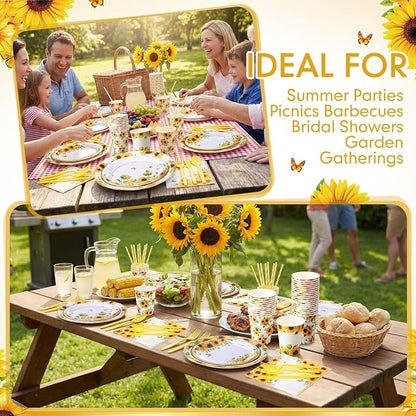 450 Pcs Sunflower Birthday Tableware Set Decorations, Serves 50 | Floral Paper - Image 4
