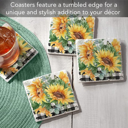 Thirstystone Sunflower Fields 4 Pack Tumbled Tile Stone Coasters | 4" Square - Image 2
