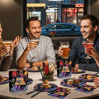 96 Pieces Happy New Year 2026 Tableware Set – Fireworks and City Night Skyline - Image 6