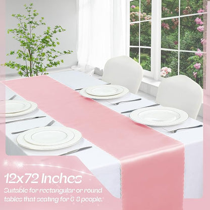 VACVELT Blush Pink Satin Table Runners, 12x72 Inch, 12 Pack, Scalloped Edge | - Image 3