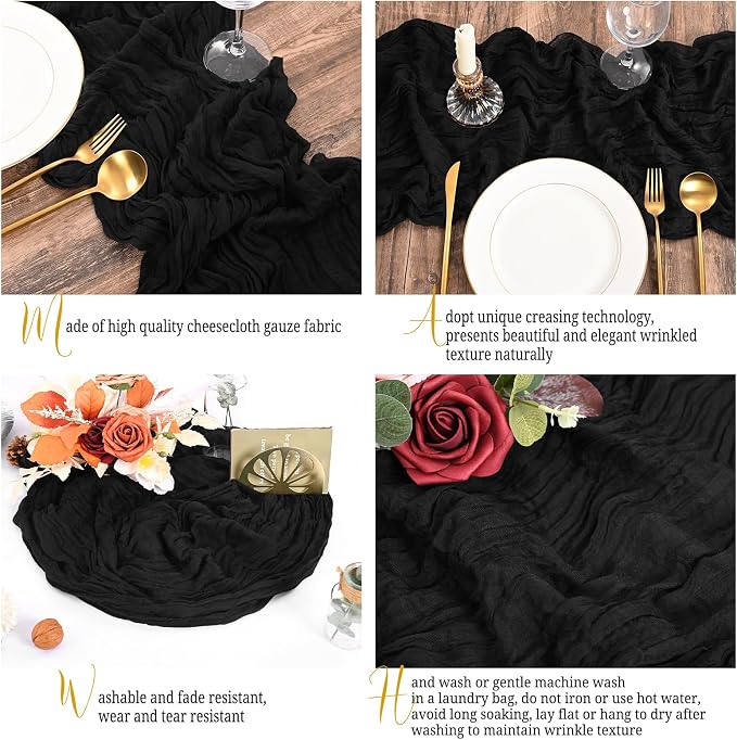 15 Pack Black Table Runner 17 x 108inch Cheesecloth Table Runner Boho Gauze - Image 3