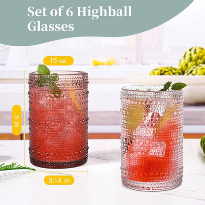 Purple Hobnail Drinking Glasses Set of 6, 15 oz Vintage Highball Glasses - Image 3