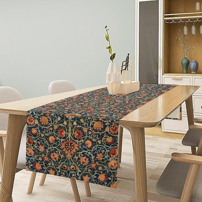 William Morris Table Runner, Boho Rustic Ethnic Flower Original Design Print - Image 2
