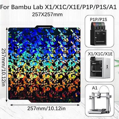 Upgraded 257x257mm H1H Build Plate for Bambu Lab A1 X1 X1C X1E P1P P1S P2S,Double Sided Textured Flake+Galaxy Spring Steel Sheet Flexible Plate Heated Bed Platform for Bambu Lab 3D Printers