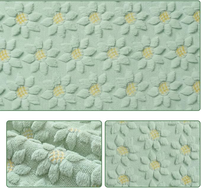 Artoid Mode Green Soft Plush Faux Fur Jacquard Embroidery Sunflower Spring - Image 6