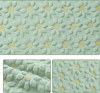Artoid Mode Green Soft Plush Faux Fur Jacquard Embroidery Sunflower Spring - Image 6