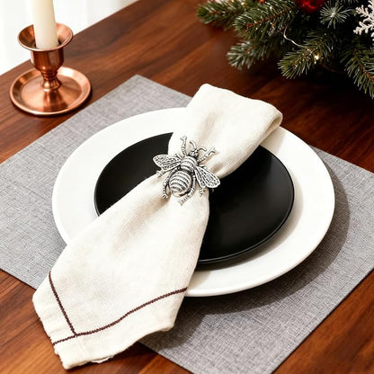 Bee Napkin Rings Set of 12 Antique Silver Metal Bumblebee Napkin Holders - Image 7