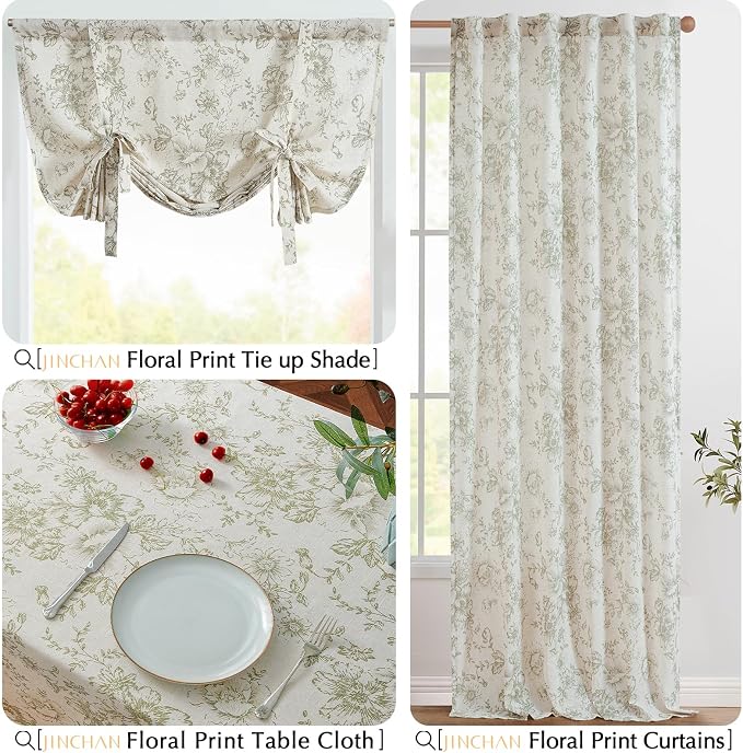 jinchan Green Floral Linen Blend Rectangle Table Cloth 52 x 70 Inch | Elegant - Image 7