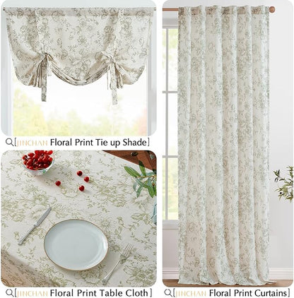 jinchan Green Floral Linen Blend Rectangle Table Cloth 52 x 70 Inch | Elegant - Image 7