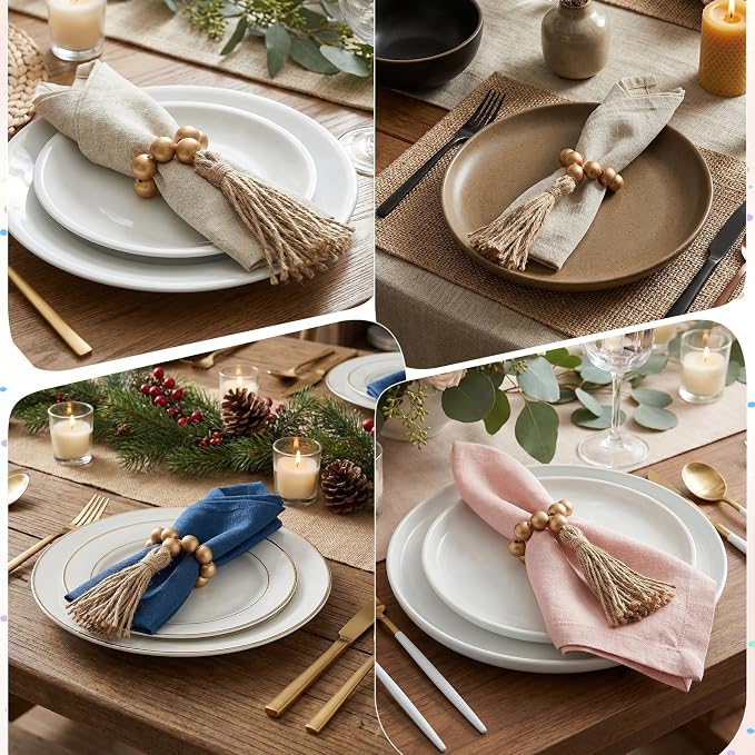 6 Pieces Wooden Bead Napkin Rings, Wooden Bead Easter Farmhouse Napkin Rings - Image 5