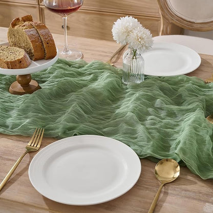 12 Pack Sage Green Cheesecloth Table Runners, 120 Inch 10Ft Moss Gauze Table - Image 2