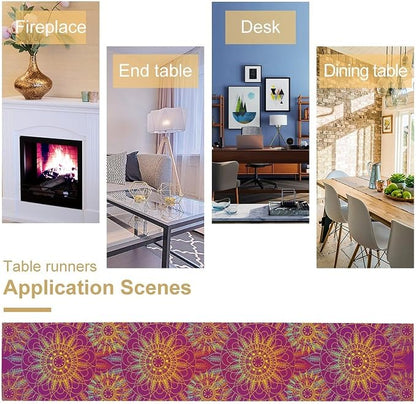 YCness Mandala Table Runner Abstract Colorful Modern Art Golden Purple Kitchen - Image 7