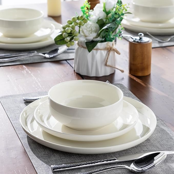 AmorArc Ceramic Dinnerware Sets, High Rim Stoneware Plates and Bowls Sets, Highly Chip and Crack Resistant | Dishwasher & Microwave & Oven Safe Dishes set, Service for 4 (12pc)
