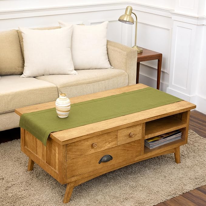 Solino Home 100% Pure Linen Dining Table Runner Avocado Woven, 14 x 48 in | by SolinoHome