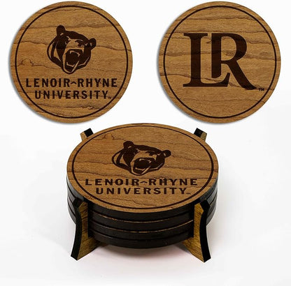 LazerEdge Lenoir Rhyne Bears Wooden Coaster Set - Cherry Wood - Officially Licensed Product - 4-Pack