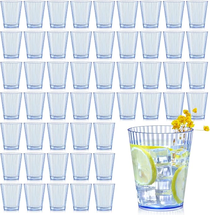 48 PCS Plastic Ribbed Drinking Glasses 10oz Blue Vintage Ripple Stemless Wine by SHIQIKEJIPTY