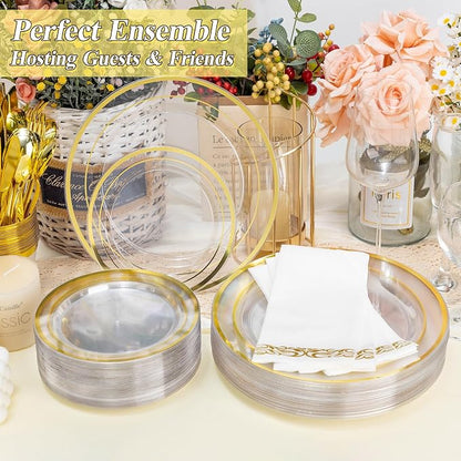 BESTSTAR 100PCS Clear Gold Plastic Plates Set | 50 10.25 inch Dinner Plates and - Image 3