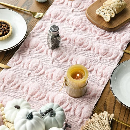 Artoid Mode Pink Soft Faux Fur Pumpkins Fall Table Runner 13x36 Inch | Seasonal - Image 4