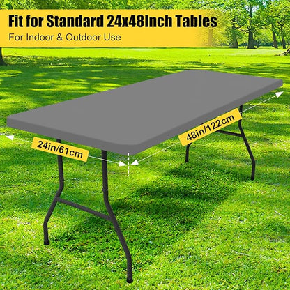Smiry Rectangle Picnic Table Cloth, Waterproof Elastic Fitted Tablecloths for 4 Foot Tables, Washable Polyester Table Cover for Camping, Indoor and Outdoor (Grey, 24"x48")