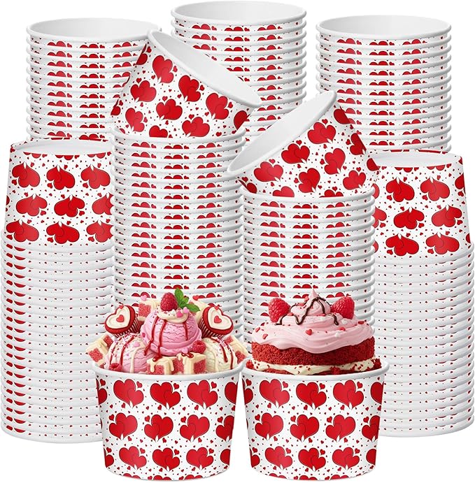 CHENGU 60 Pcs Valentines Snack Cups 9 oz Red Heart Paper Disposable Ice Cream by CHENGU