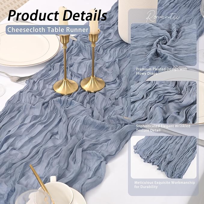 8 Pack Dusty Blue Cheesecloth Table Runner 17x108 inch Boho Gauze Cheese Cloth - Image 4